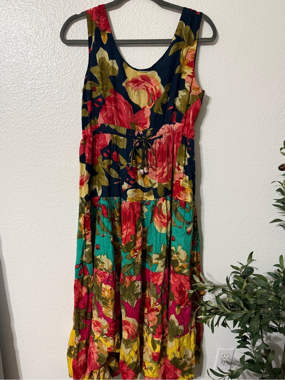 Vasna Desire Small 100% Cotton Boho Floral Midi Dress Sleeveless Tiered